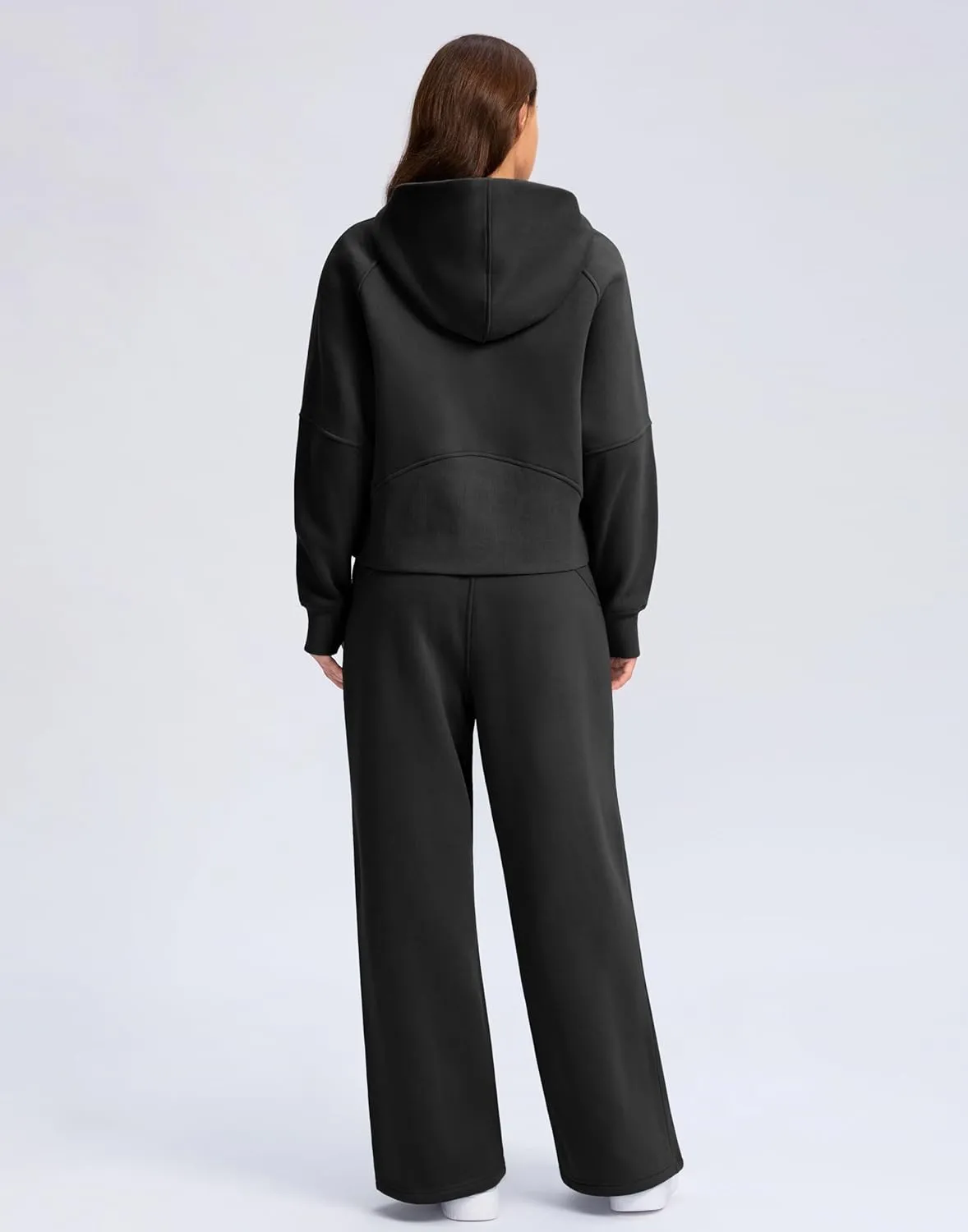 SANTINY Womens Sweatsuits 2 piece Set Fleece Lined Hoodies Crop Sweatshirt Winter Lounge Sets Wide Leg Sweatpants