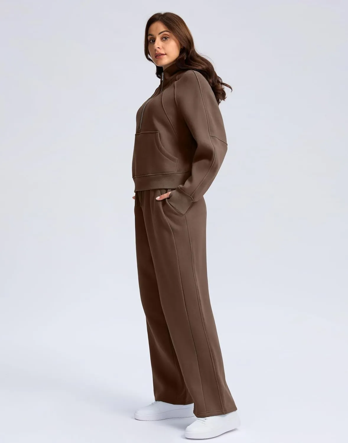 SANTINY Womens Sweatsuits 2 piece Set Fleece Lined Hoodies Crop Sweatshirt Winter Lounge Sets Wide Leg Sweatpants