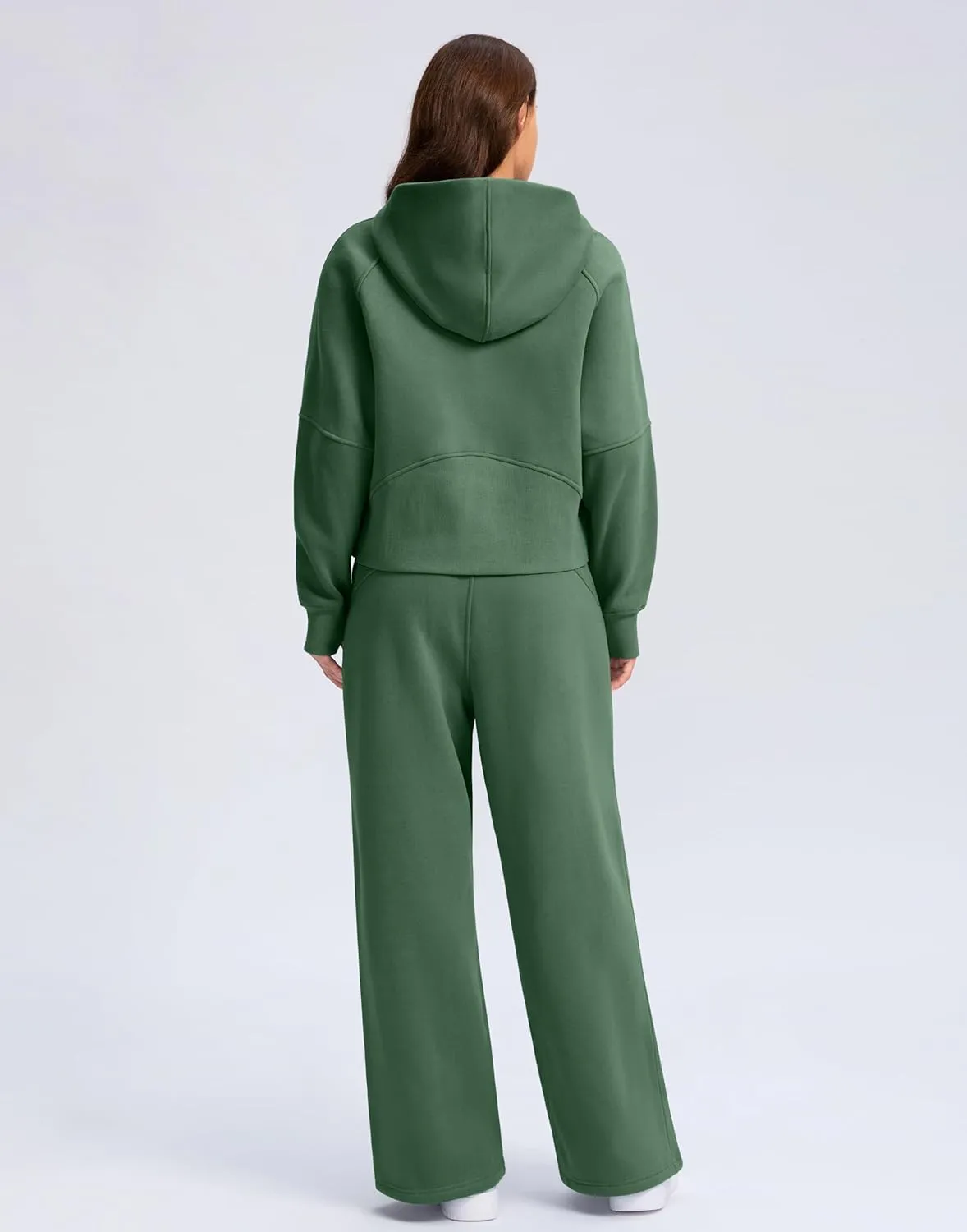 SANTINY Womens Sweatsuits 2 piece Set Fleece Lined Hoodies Crop Sweatshirt Winter Lounge Sets Wide Leg Sweatpants