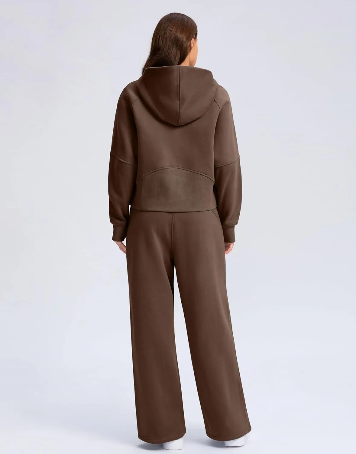 SANTINY Womens Sweatsuits 2 piece Set Fleece Lined Hoodies Crop Sweatshirt Winter Lounge Sets Wide Leg Sweatpants