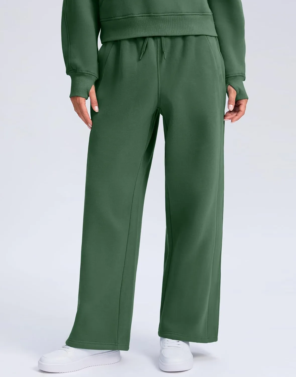 SANTINY Womens Sweatsuits 2 piece Set Fleece Lined Hoodies Crop Sweatshirt Winter Lounge Sets Wide Leg Sweatpants
