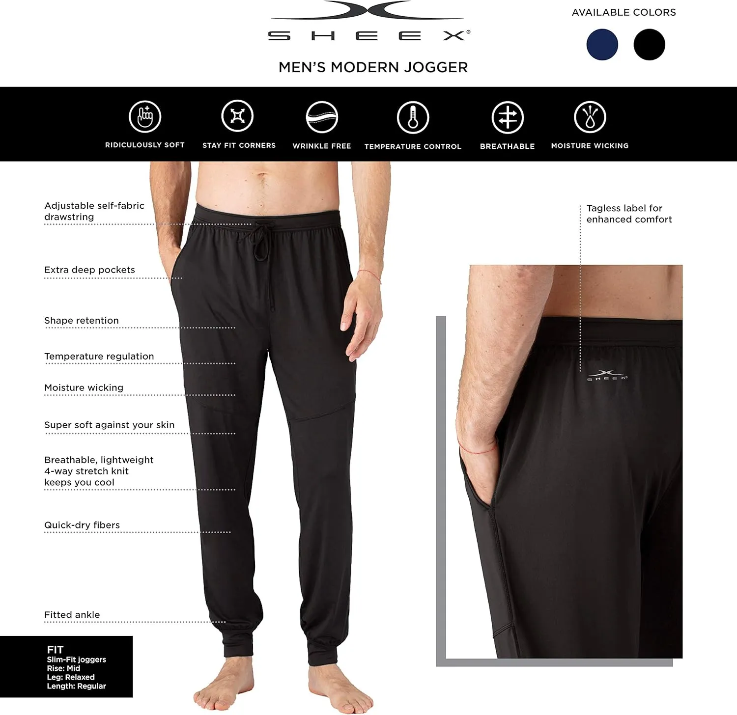 SHEEX Performance Sleepwear Men's Modern Jogger, Sleep Cool, Dry & Comfy