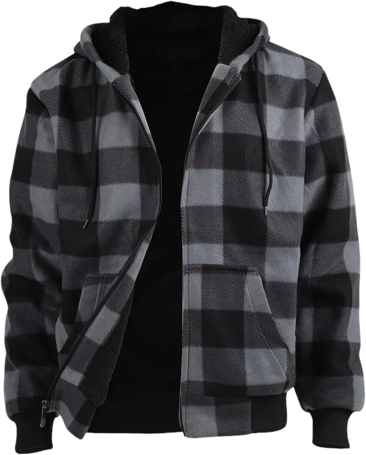 Sherpa Fleece Lined Hoodies for Men Heavy Thick Flannel Plaid Jacket Full Zip Up Winter Warm Sweatshirts Fashion Coat