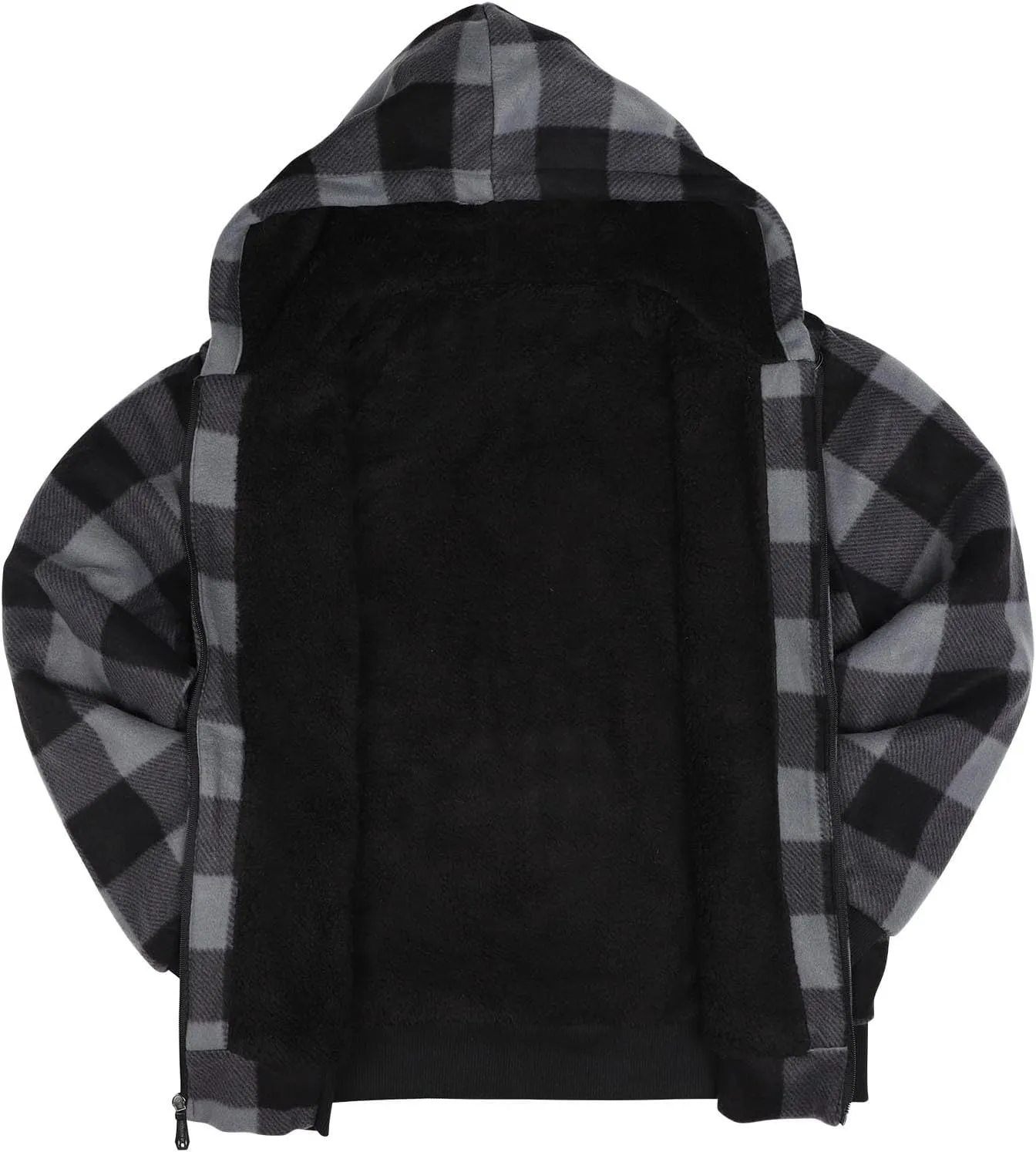 Sherpa Fleece Lined Hoodies for Men Heavy Thick Flannel Plaid Jacket Full Zip Up Winter Warm Sweatshirts Fashion Coat