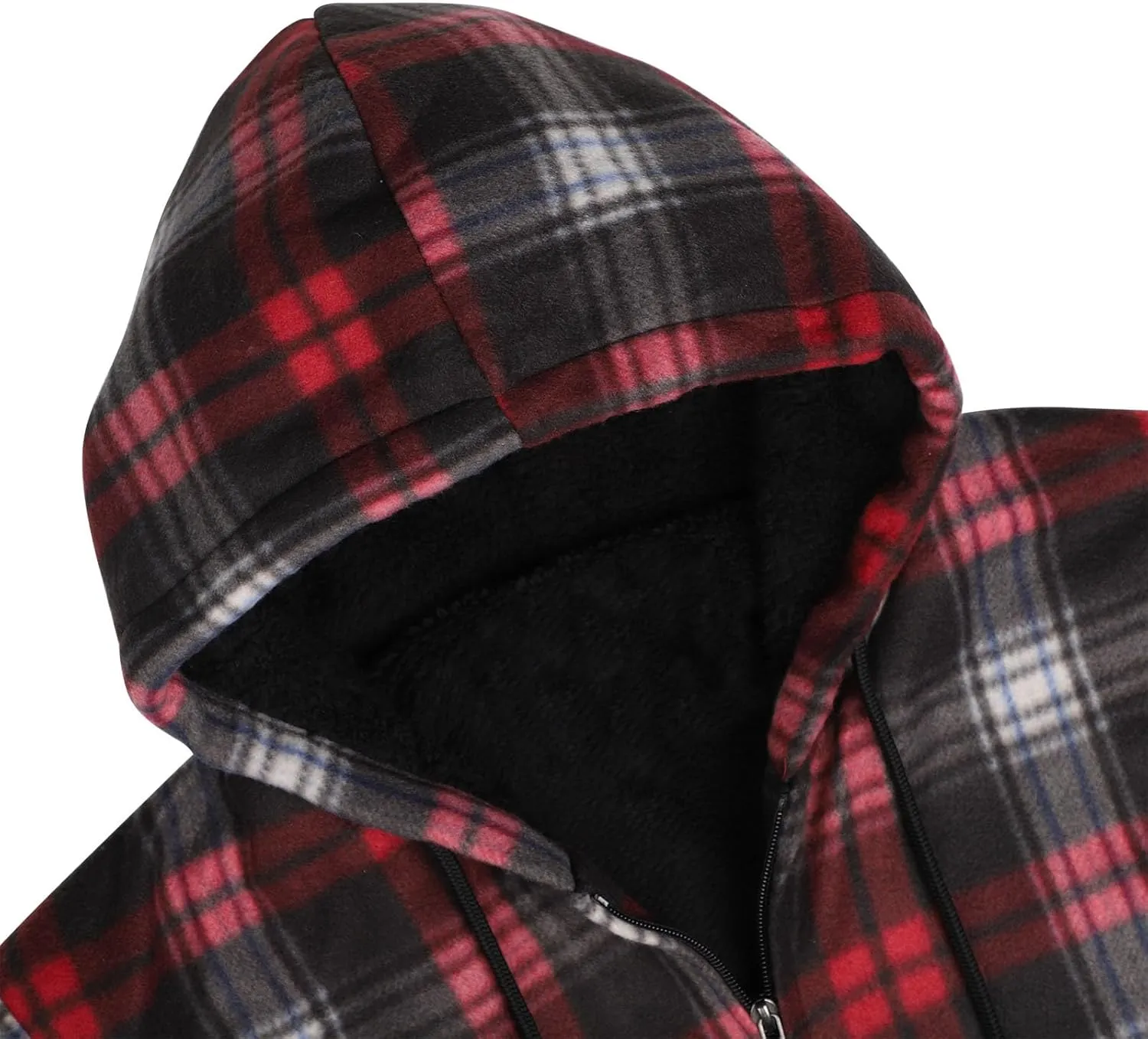 Sherpa Fleece Lined Hoodies for Men Heavy Thick Flannel Plaid Jacket Full Zip Up Winter Warm Sweatshirts Fashion Coat
