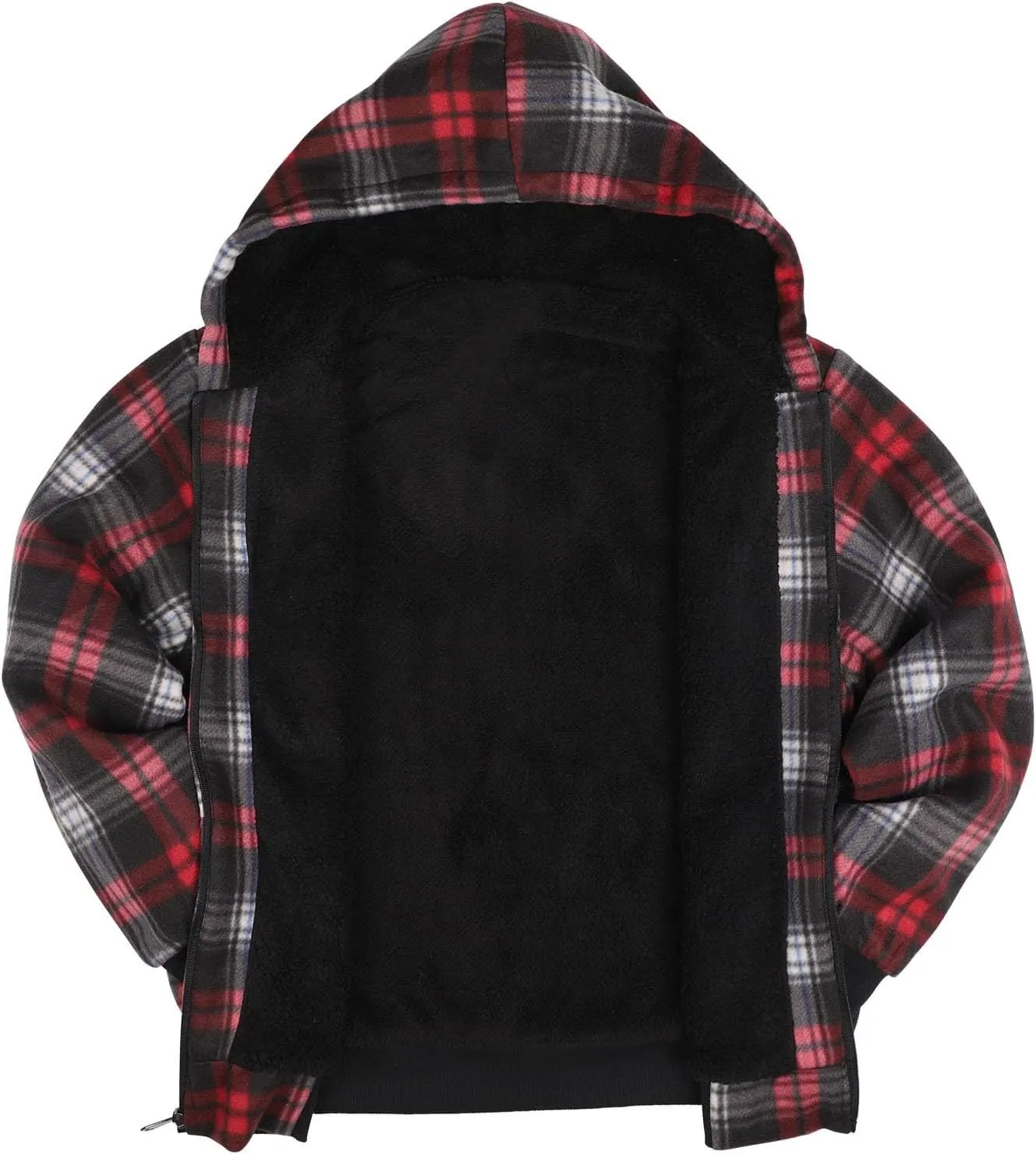Sherpa Fleece Lined Hoodies for Men Heavy Thick Flannel Plaid Jacket Full Zip Up Winter Warm Sweatshirts Fashion Coat