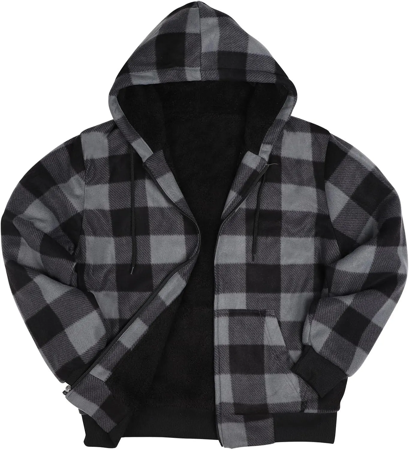 Sherpa Fleece Lined Hoodies for Men Heavy Thick Flannel Plaid Jacket Full Zip Up Winter Warm Sweatshirts Fashion Coat