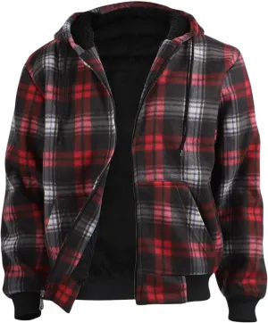 Sherpa Fleece Lined Hoodies for Men Heavy Thick Flannel Plaid Jacket Full Zip Up Winter Warm Sweatshirts Fashion Coat