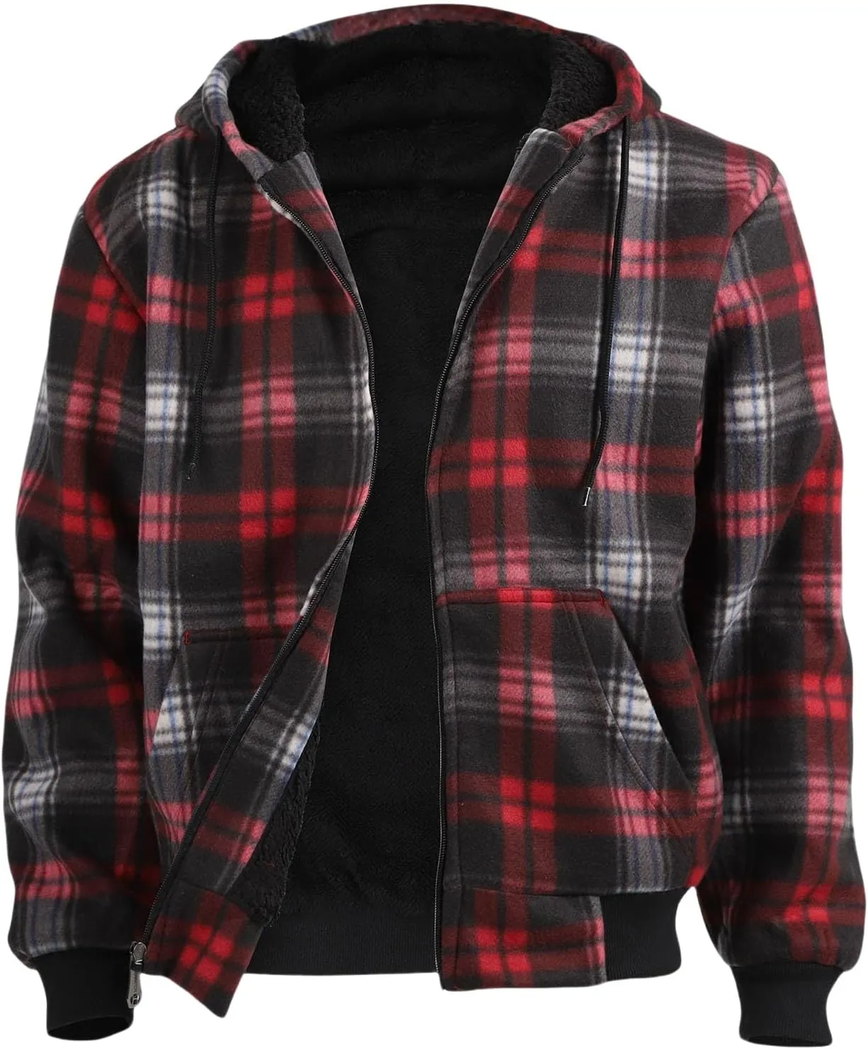 Sherpa Fleece Lined Hoodies for Men Heavy Thick Flannel Plaid Jacket Full Zip Up Winter Warm Sweatshirts Fashion Coat