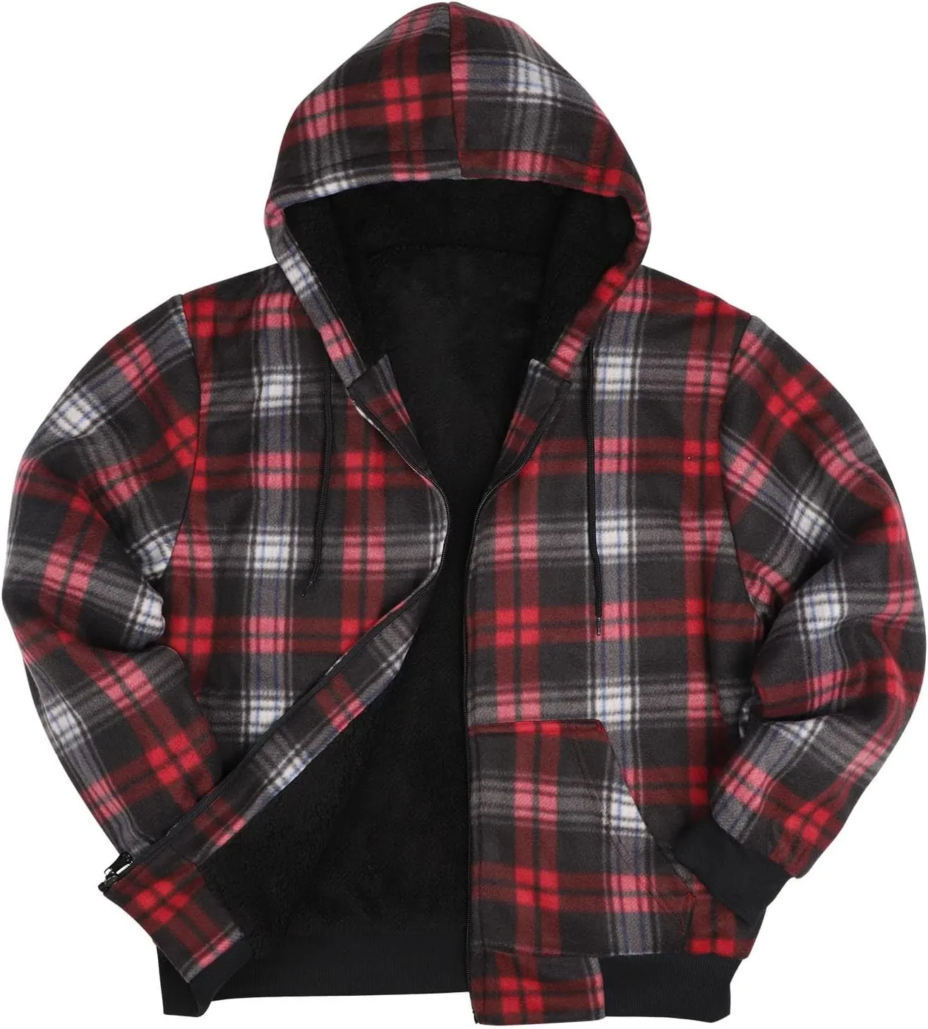 Sherpa Fleece Lined Hoodies for Men Heavy Thick Flannel Plaid Jacket Full Zip Up Winter Warm Sweatshirts Fashion Coat