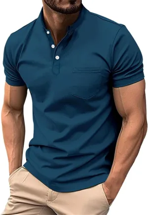 Short Sleeve Muscle Henley T-Shirts for Men Casual Cotton Gym Workout Athletic V Neck Tees Quick Dry Summer Work Polo Shirts