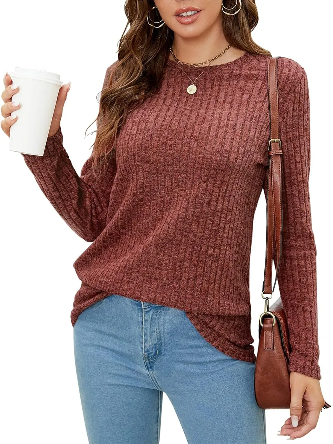 SimpleFun Women's Tunic Sweaters Lightweight Fall Casual Long Sleeve Crewneck Pullover Tops
