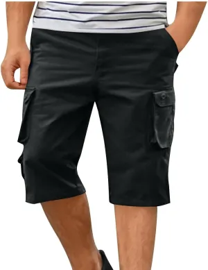 Sinzelimin Men Cargo Shorts Fashion Multiple Pockets Solid Color Knee Length Sweatpant Outdoor Sport Big Tall Athletic Shorts