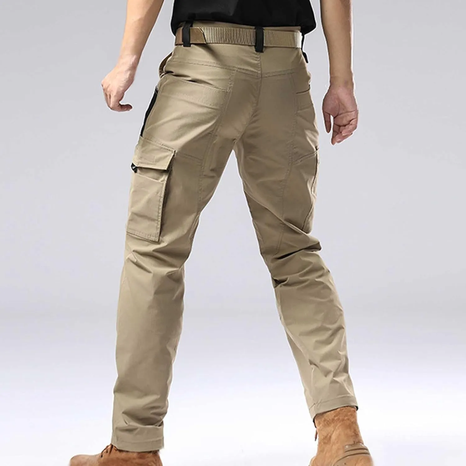 Sinzelimin Men's Cargo Pants 2025 Fashion Multiple Pockets Loose Casual Comfy Outdoors Hiking Trouser Wide Leg Sweatpant