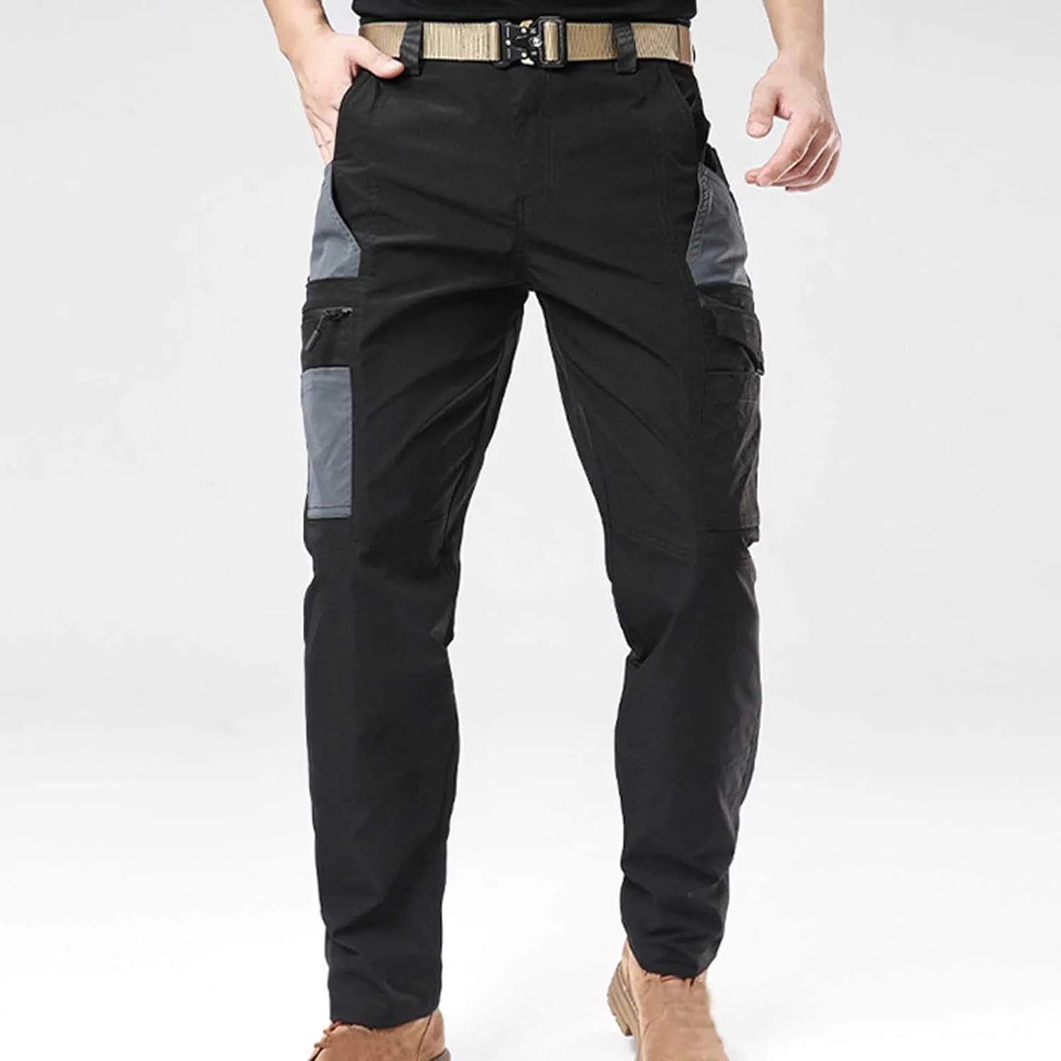 Sinzelimin Men's Cargo Pants 2025 Fashion Multiple Pockets Loose Casual Comfy Outdoors Hiking Trouser Wide Leg Sweatpant
