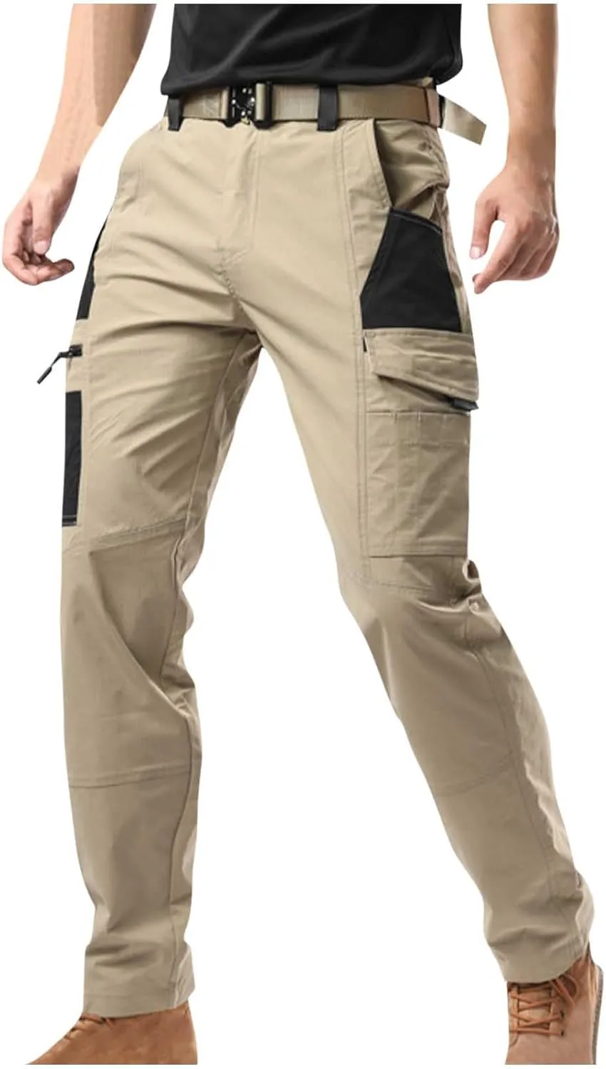 Sinzelimin Men's Cargo Pants 2025 Fashion Multiple Pockets Loose Casual Comfy Outdoors Hiking Trouser Wide Leg Sweatpant