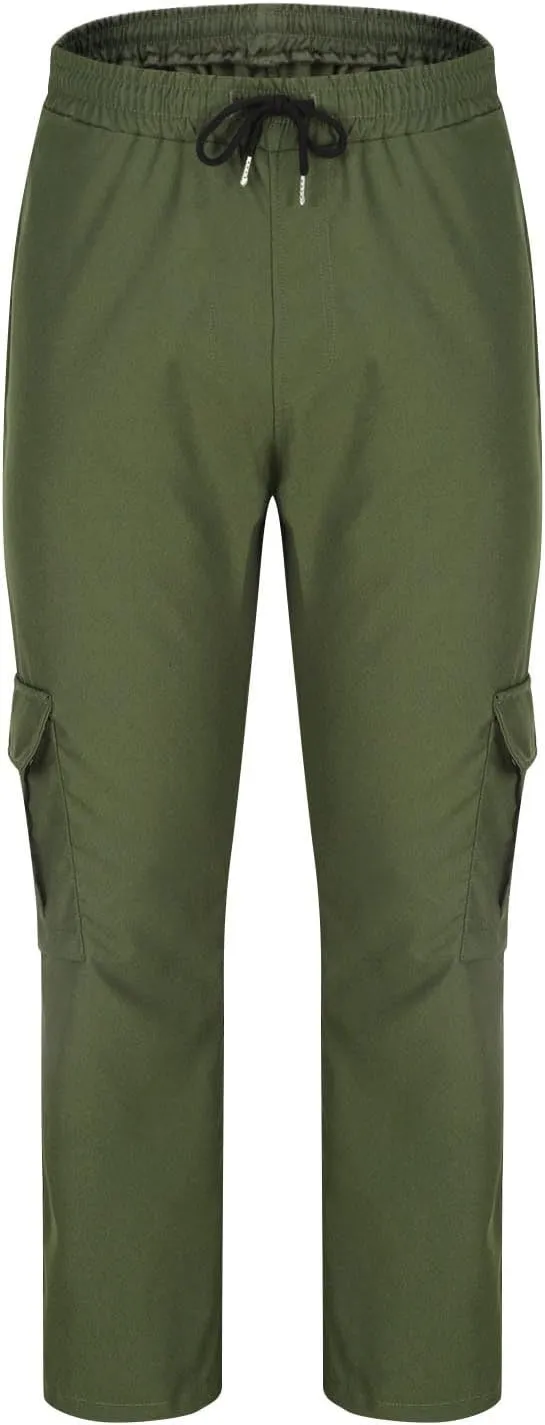 Sinzelimin Men's Cargo Pants Fashion Solid Color Multiple Pockets Lace up Elastic Waist Loose Comfy Work Trouser Sweatpant