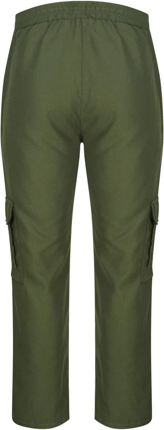 Sinzelimin Men's Cargo Pants Fashion Solid Color Multiple Pockets Lace up Elastic Waist Loose Comfy Work Trouser Sweatpant