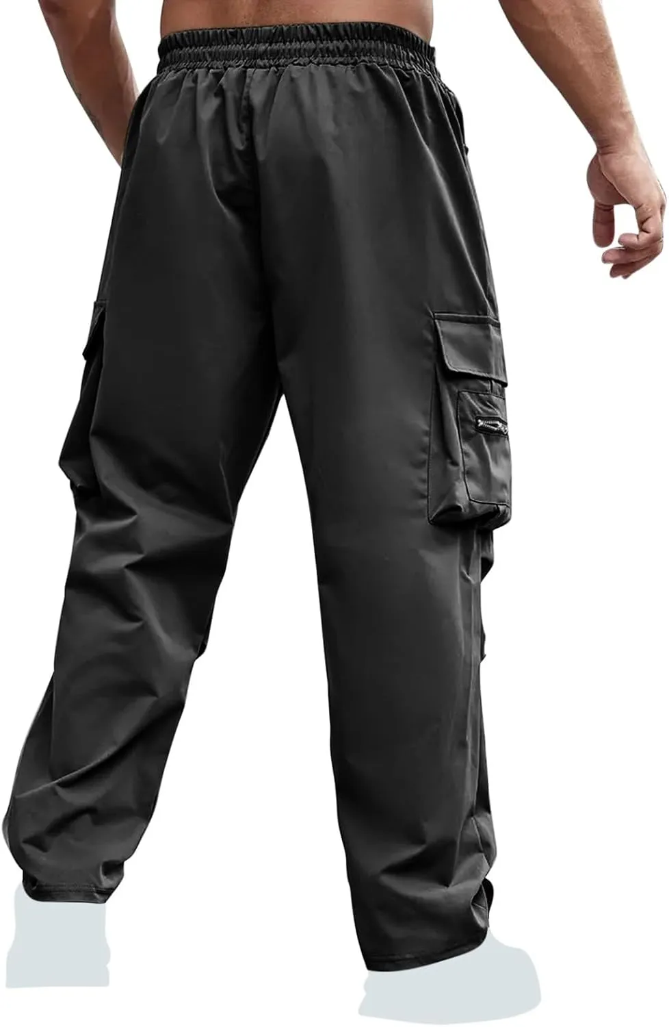 Sinzelimin Men's Cargo Pants Fashion Solid Color Multiple Pockets Loose Comfy Casual Work Trousers Wide Leg Sweatpant