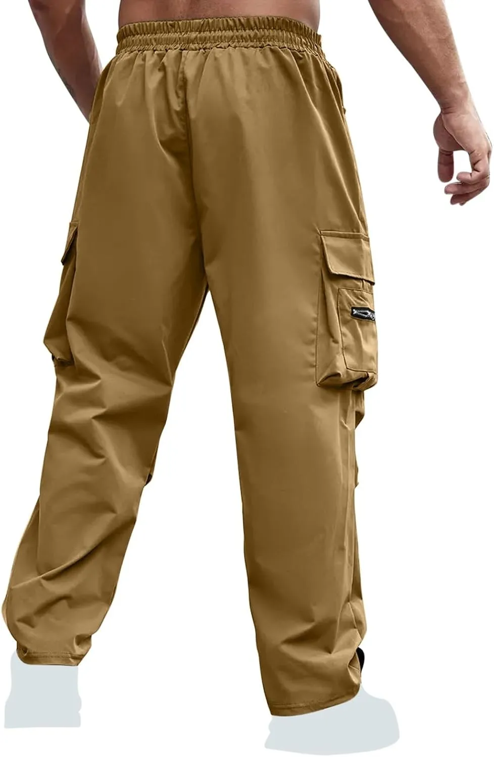Sinzelimin Men's Cargo Pants Fashion Solid Color Multiple Pockets Loose Comfy Casual Work Trousers Wide Leg Sweatpant