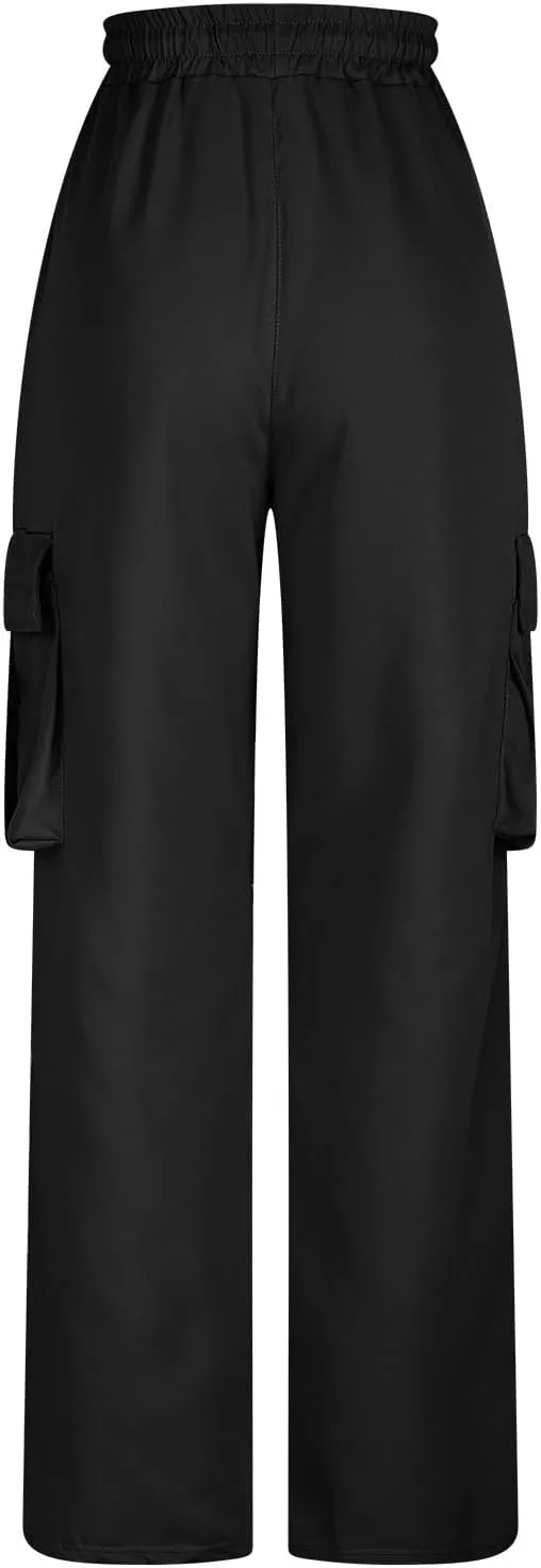Sinzelimin Men's Cargo Pants Fashion Solid Color Multiple Pockets Loose Comfy Casual Work Trousers Wide Leg Sweatpant