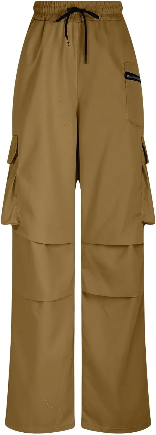 Sinzelimin Men's Cargo Pants Fashion Solid Color Multiple Pockets Loose Comfy Casual Work Trousers Wide Leg Sweatpant