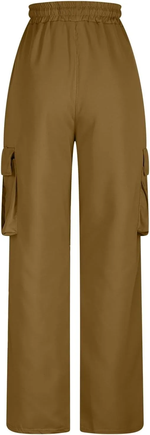 Sinzelimin Men's Cargo Pants Fashion Solid Color Multiple Pockets Loose Comfy Casual Work Trousers Wide Leg Sweatpant