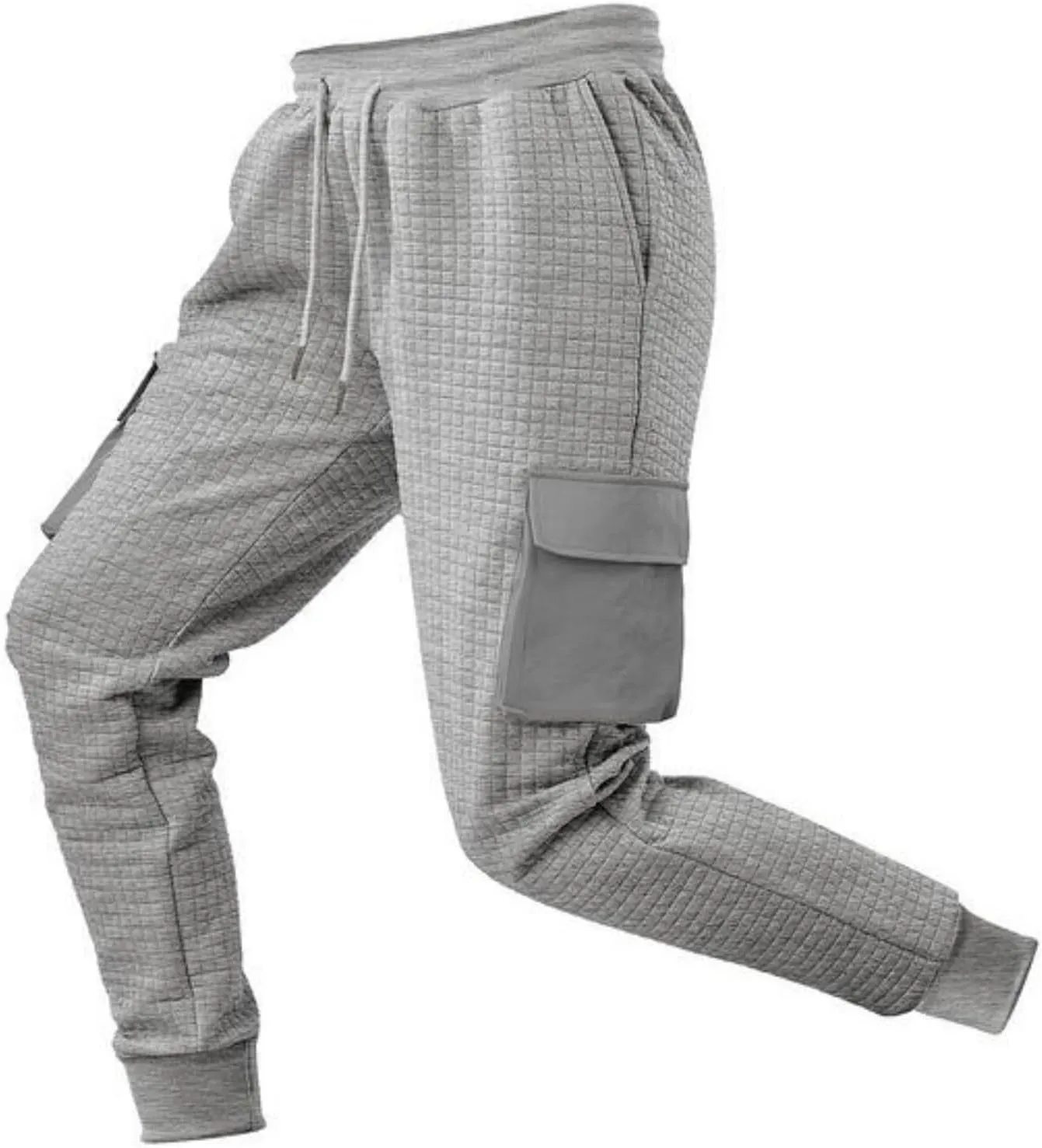 Sinzelimin Men's Cargo Pants Fashion Solid Drawstring Elastic Waist Multiple Pockets Loose Comfy Wide Leg Bound Feet Trouser