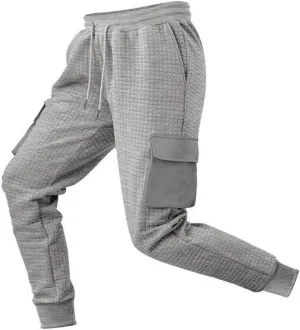 Sinzelimin Men's Cargo Pants Fashion Solid Drawstring Elastic Waist Multiple Pockets Loose Comfy Wide Leg Bound Feet Trouser