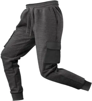 Sinzelimin Men's Cargo Pants Fashion Solid Drawstring Elastic Waist Multiple Pockets Loose Comfy Wide Leg Bound Feet Trouser