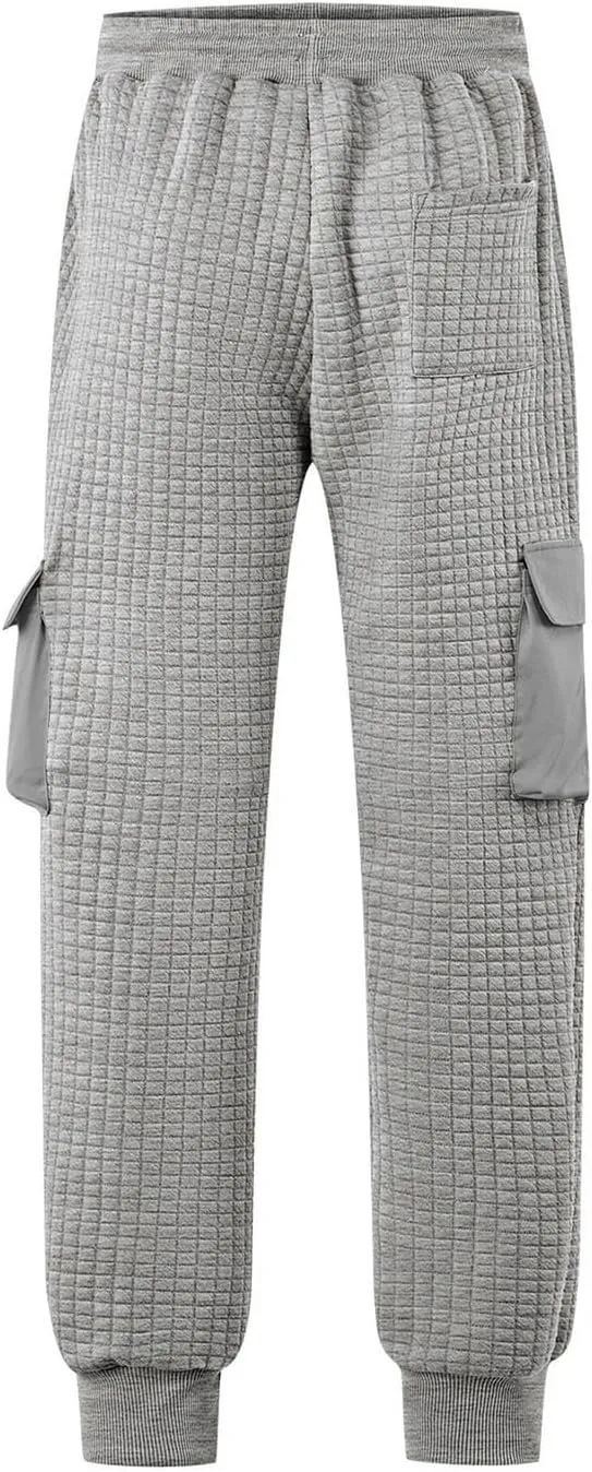 Sinzelimin Men's Cargo Pants Fashion Solid Drawstring Elastic Waist Multiple Pockets Loose Comfy Wide Leg Bound Feet Trouser