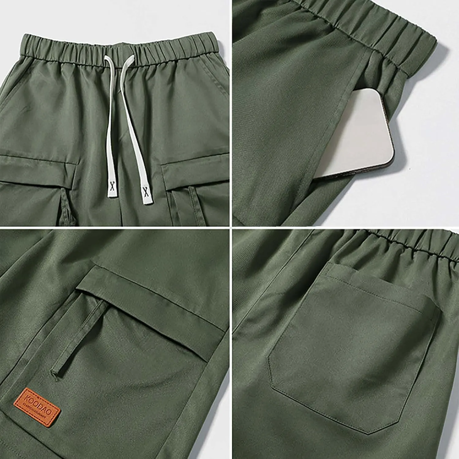 Sinzelimin Men's Cargo Shorts Fashion Multiple Pockets Lace up Elastic Waist Comfy Breathable Workwear Fishing Cropped Pants