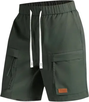Sinzelimin Men's Cargo Shorts Fashion Multiple Pockets Lace up Elastic Waist Comfy Breathable Workwear Fishing Cropped Pants