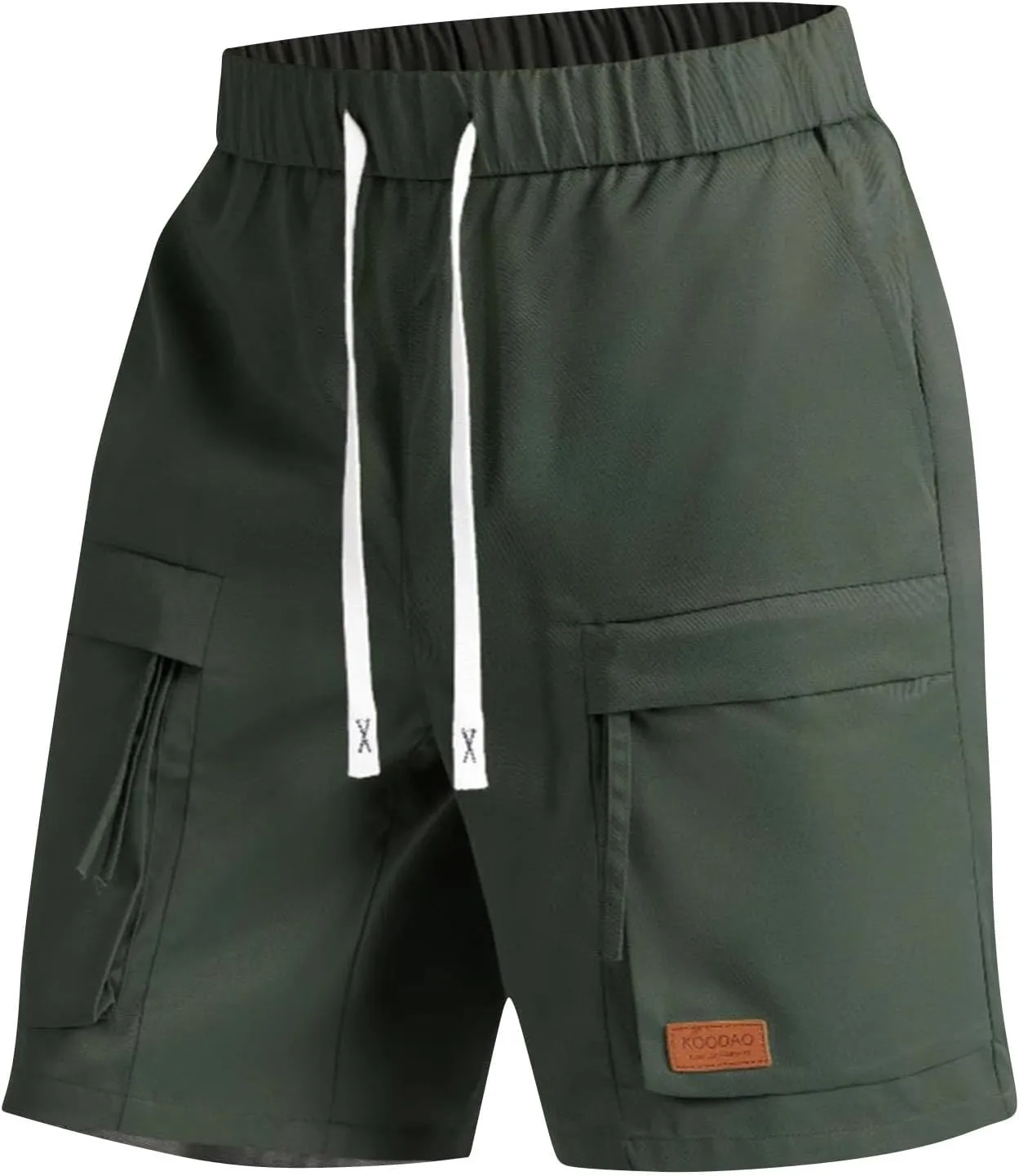 Sinzelimin Men's Cargo Shorts Fashion Multiple Pockets Lace up Elastic Waist Comfy Breathable Workwear Fishing Cropped Pants