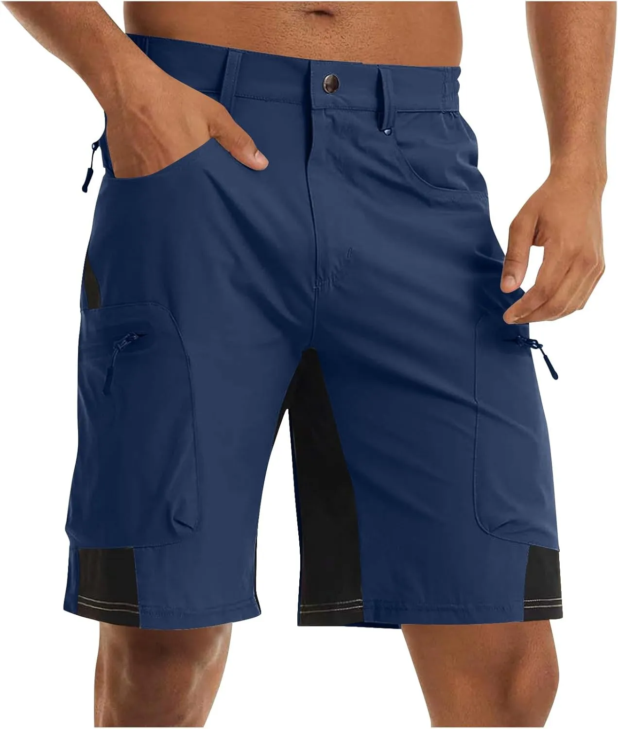 Sinzelimin Men's Cargo Shorts Summer Fashion Pachwork Multiple Pockets Workwear Outdoor Fishing Hiking Bike Crop Sweatpant