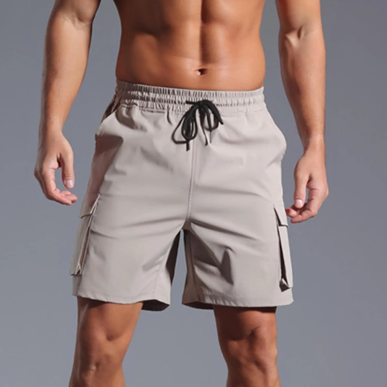 Sinzelimin Men's Cargo Shorts Summer Fashion Solid Color Multiple Pockets Loose Casual Comfy Cargo Short Pants