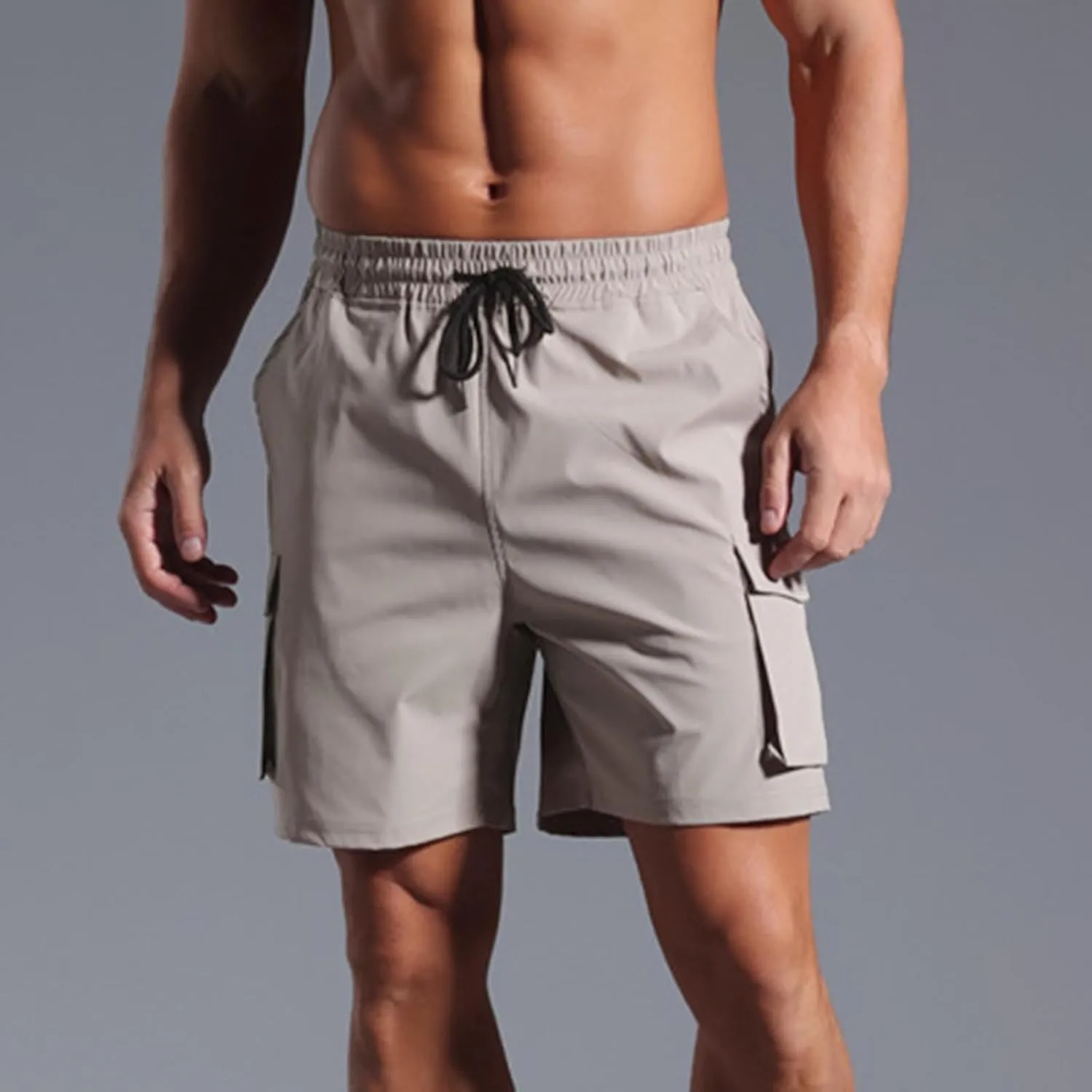 Sinzelimin Men's Cargo Shorts Summer Fashion Solid Color Multiple Pockets Loose Casual Comfy Cargo Short Pants