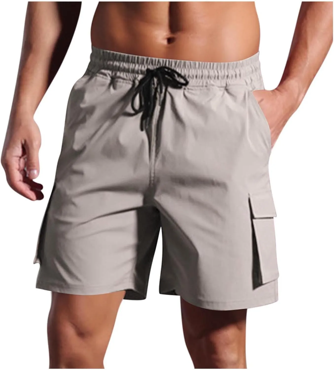 Sinzelimin Men's Cargo Shorts Summer Fashion Solid Color Multiple Pockets Loose Casual Comfy Cargo Short Pants