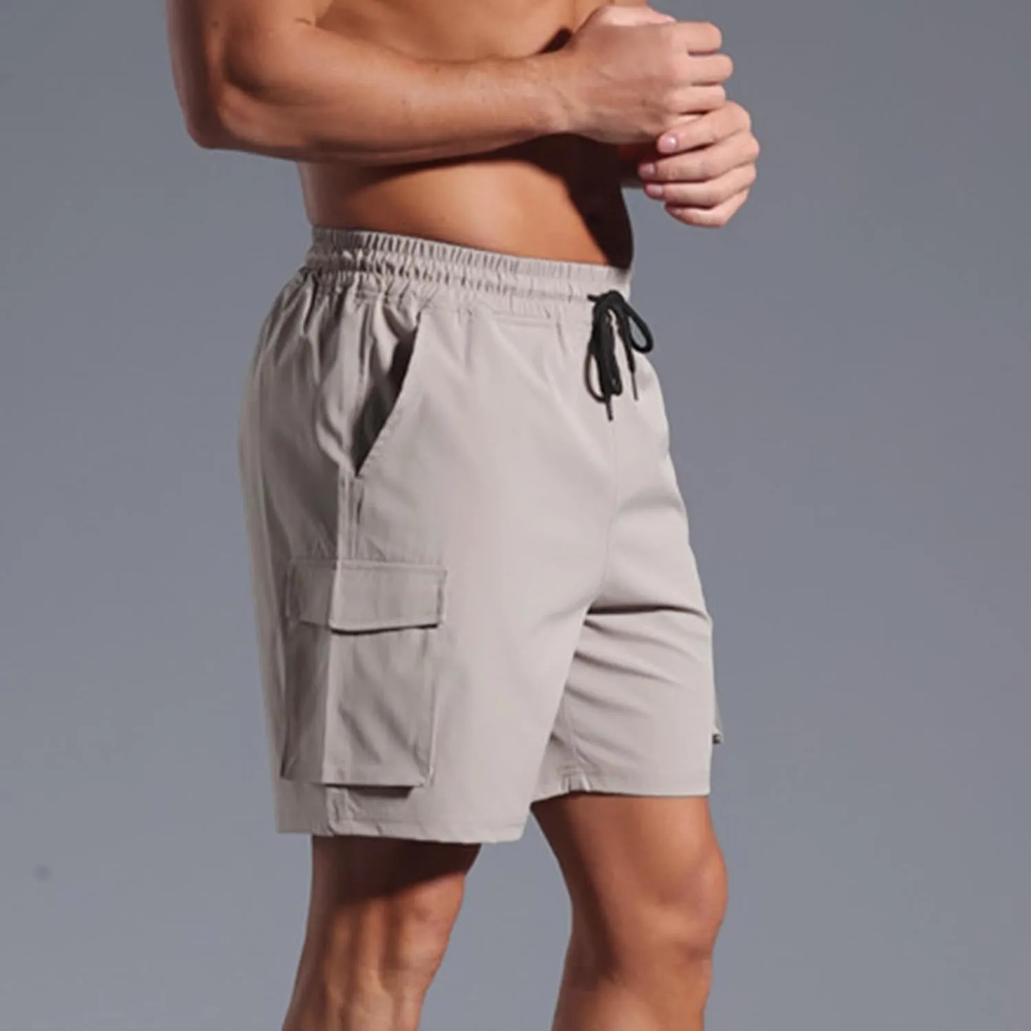 Sinzelimin Men's Cargo Shorts Summer Fashion Solid Color Multiple Pockets Loose Casual Comfy Cargo Short Pants