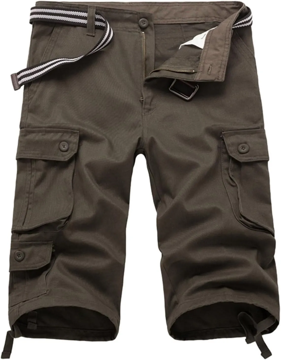Sinzelimin Men's Short Cargo Pants Fashion Solid Color Multiple Pockets Loose Comfy Dressy Casual Workwear Crop Trouser