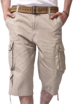 Sinzelimin Men's Short Cargo Pants Fashion Solid Color Multiple Pockets Loose Comfy Dressy Casual Workwear Crop Trouser