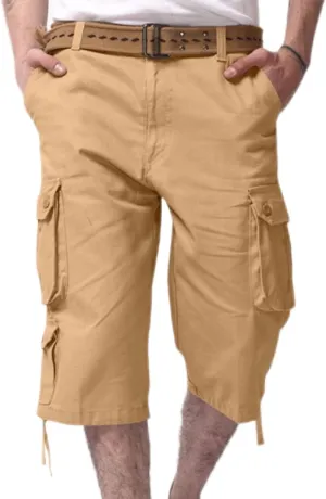 Sinzelimin Men's Short Cargo Pants Fashion Solid Color Multiple Pockets Loose Comfy Dressy Casual Workwear Crop Trouser