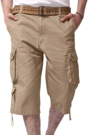 Sinzelimin Men's Short Cargo Pants Fashion Solid Color Multiple Pockets Loose Comfy Dressy Casual Workwear Crop Trouser