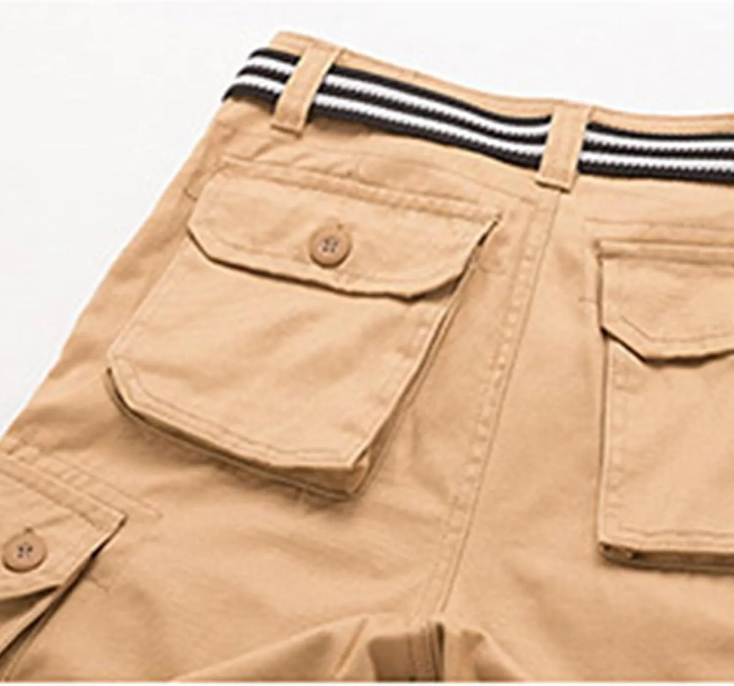 Sinzelimin Men's Short Cargo Pants Fashion Solid Color Multiple Pockets Loose Comfy Dressy Casual Workwear Crop Trouser