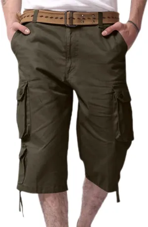 Sinzelimin Men's Short Cargo Pants Fashion Solid Color Multiple Pockets Loose Comfy Dressy Casual Workwear Crop Trouser