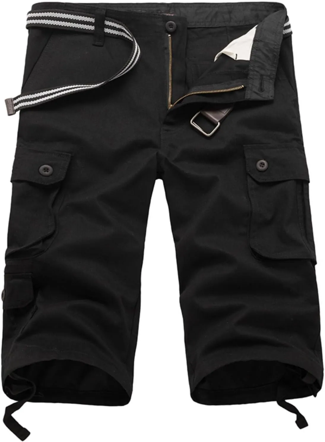 Sinzelimin Men's Short Cargo Pants Fashion Solid Color Multiple Pockets Loose Comfy Dressy Casual Workwear Crop Trouser