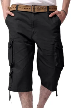 Sinzelimin Men's Short Cargo Pants Fashion Solid Color Multiple Pockets Loose Comfy Dressy Casual Workwear Crop Trouser