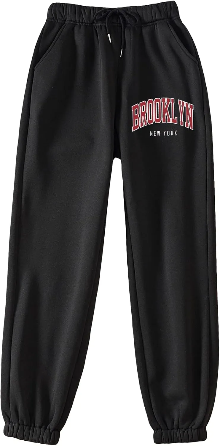 SOLY HUX Women's Graphic Letter Print Elastic Waist Sweatpants Color Block Cozy Running Joggers Pants