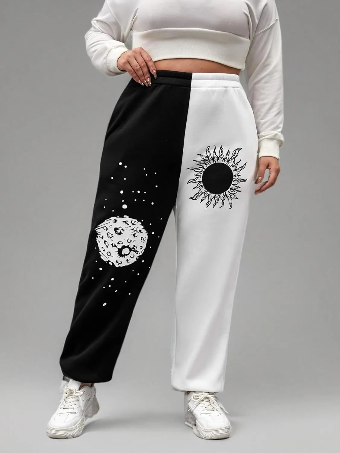 SOLY HUX Women's Graphic Letter Print Elastic Waist Sweatpants Color Block Cozy Running Joggers Pants
