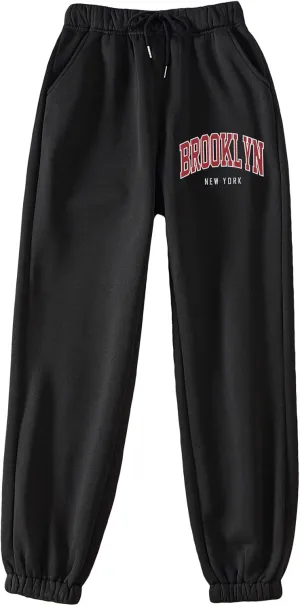 SOLY HUX Women's Graphic Letter Print Elastic Waist Sweatpants Color Block Cozy Running Joggers Pants